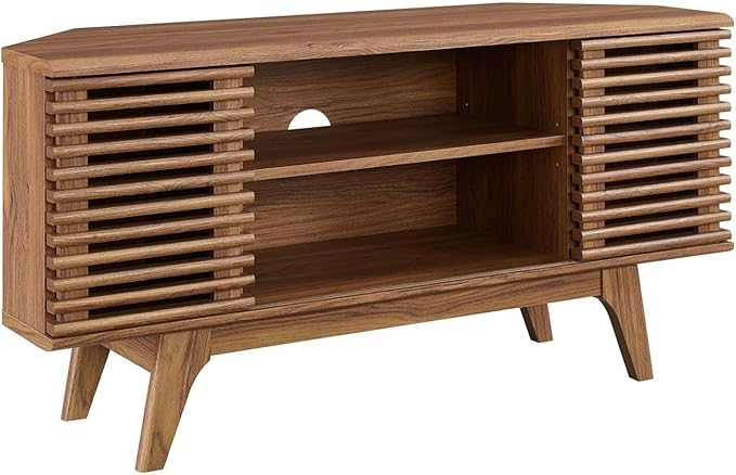 Modway Render Mid-Century Modern Low Profile Corner Media TV Stand in Wal 15 x 46 x 23