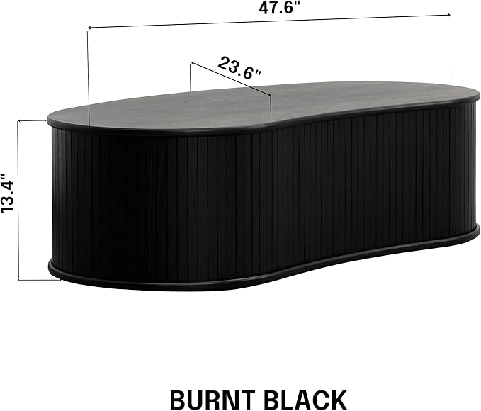 NTC Ripple Coffee Table Modern Oval Wooden Center Table with Vertical Groove Design Stylish Living Room Decor Contemporary Minimalist Style for Home and Office Effortless Assembly - Burnt Black