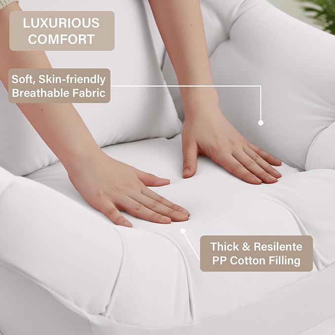 Lazy Chair with Ottoman Modern Accent Leisure Sofa Chair with Footrest Stool &amp Throw Pillow Modern Lounge Chair with Armrests for Living Room Beige