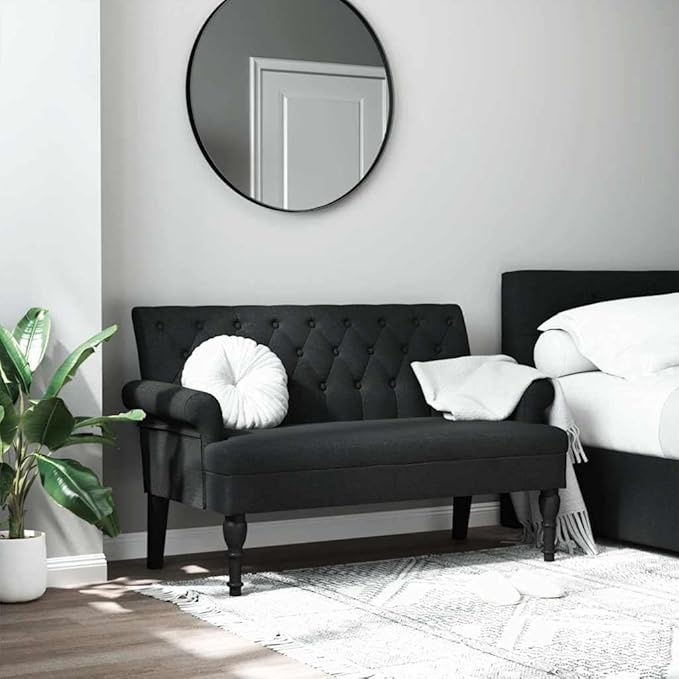 vidaXL 47 W Small Loveseat Fabric Chesterfield Sofa with Button Tufting &amp Rolled Armrests for Small Spaces 2 Seater Couch for Living Room &amp Bedroom Black