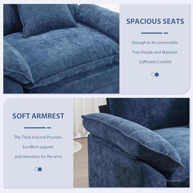 120 Sectional Sofa Chenille Fabric with Pillows and Cushion3 Seat Modern Sofa Couch for Living Room BedroomBlue