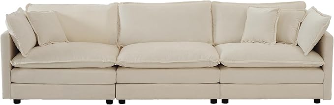 kevinplus 111.5'' Beige Modular Sectional Sofa Couch U-Shaped with Ottoman for Living Room Modern Contemporary Sofa Couch for Apartment Office Chenille Fabric (3-Seat Couch + 2 Ottoman)