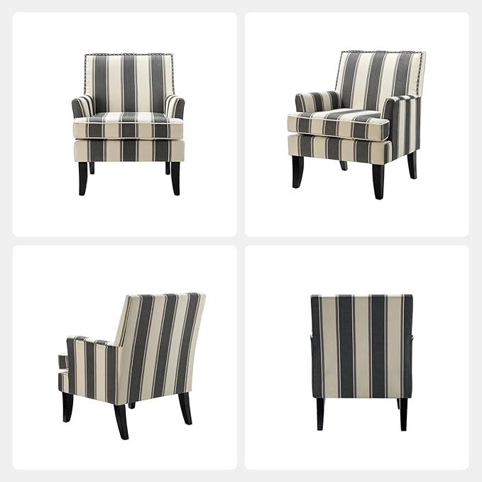 HULALA HOME Modern Accent Chair for Living Room Upholstered Fabric Single Sofa Chair Wingback Armchair with Wooden Legs for Bedroom Office Reading or Waiting Room Black