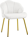 Yaheetech Vanity Chair Velvet Accent Chair with Shell-Shaped Backrest Modern Armchair with Gold Metal Legs for Dressing Room/Bedroom/Living Room White
