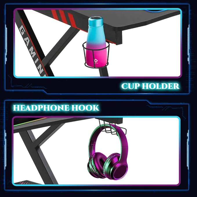 Gaming Desk Gaming Table 45.2 W x 29 D PC Computer Desk Home Office Desk Table with Cup Holder Headphone Hook Gamer Workstation Game Table for Boys Girls.