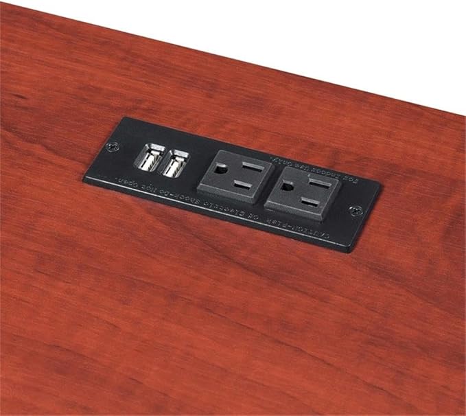 Pemberly Row Trestle Desk with Charging Station 47 in x 20 in x 29.25 in MDF and Particle Board Cherry Wood Finish 2 Shelves USB Ports and Outlets Modern Home Office Desk for Work or Study