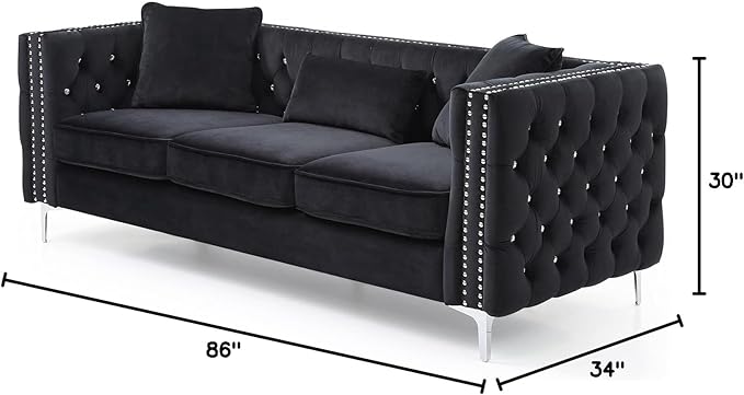 Glory Furniture Paige Velvet Sofa in Black