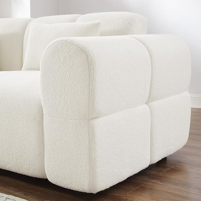 80 Modern Sofa Couch Comfy Deep Seat Teddy Cloud Sofa Upholstered 3-Seater Boucle Couch Oversized Loveseat for Living Room Bedroom Office Apartment(White)