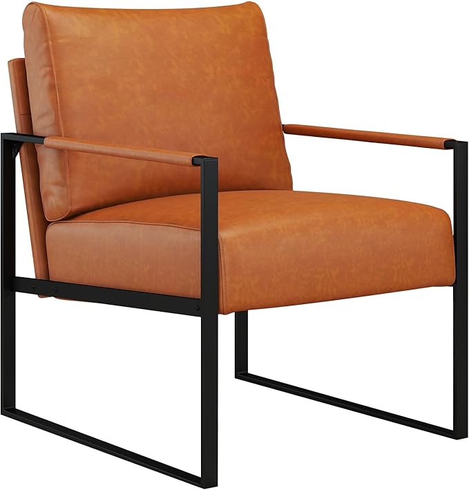 CANMOV Modern Accent Chair Set of 2 PU Leather Armchair with Metal FrameComfy Single Reading Chair with Soft Padded Backrest and Cushion for Living Room BedroomReading RoomOfficeBrown