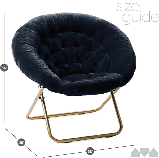 Milliard Saucer Chair For Adults Teens &amp Kids Navy Blue Faux Fur XL Circle Chair for Bedroom Dorm &amp Gaming Foldable Comfy Accent Seat for Small Spaces Folding Moon / Mushroom / Round Sty