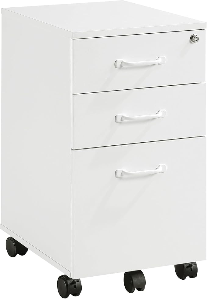 OSP Home Furnishings Prado 3 Drawer Mobile File Cart White Finish