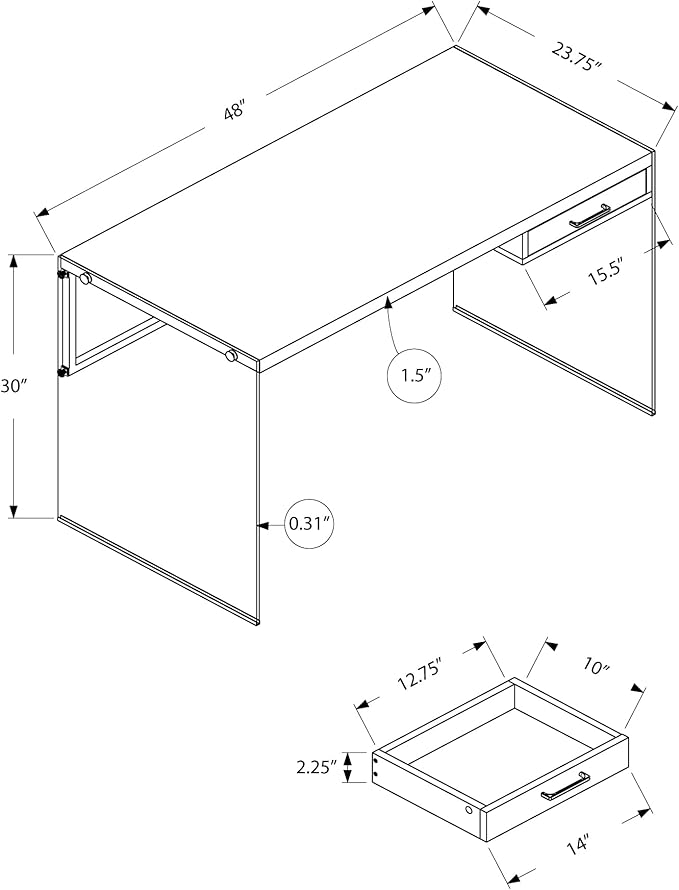 Modern Glass Frame Computer Desk with Storage Drawer - Home Office Laptop Work Desk - Grey Laminate 48 L Office Desk