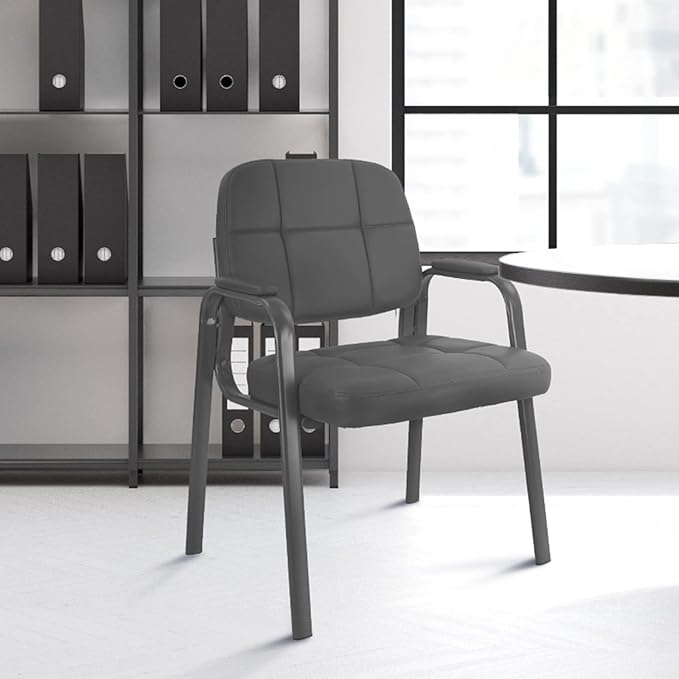 CLATINA Leather Guest Chairs Set of 2 Desk Chair No Wheels Office Reception with Padded Arms for Office Conference Waiting Room Grey