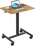 Sweetcrispy Small Mobile Rolling Standing Desk - Overbed Table Mobile Portable Rolling Laptop PC Table with Locking Wheels Adjustable Height Computer Workstation for Home Office 19 InchBrown