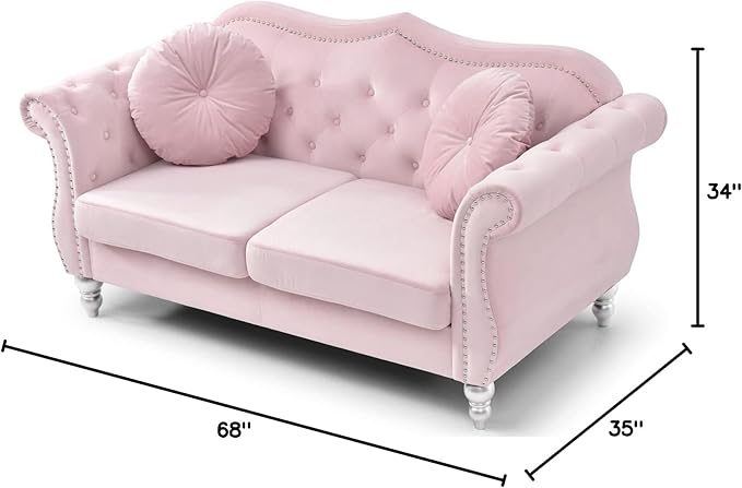 Velvet Loveseat 68 Wide Dark Gray - Hollywood Regency Style Sofa Pink