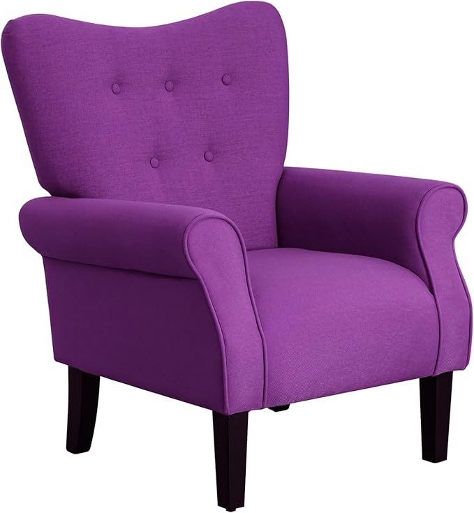 MELLCOM Fabric Living Room Chair Modern Upholstered Accent Chair with Solid Wood Legs and High Back Single Sofa Club Chair for Living Room Bedroom and Home Office Purple