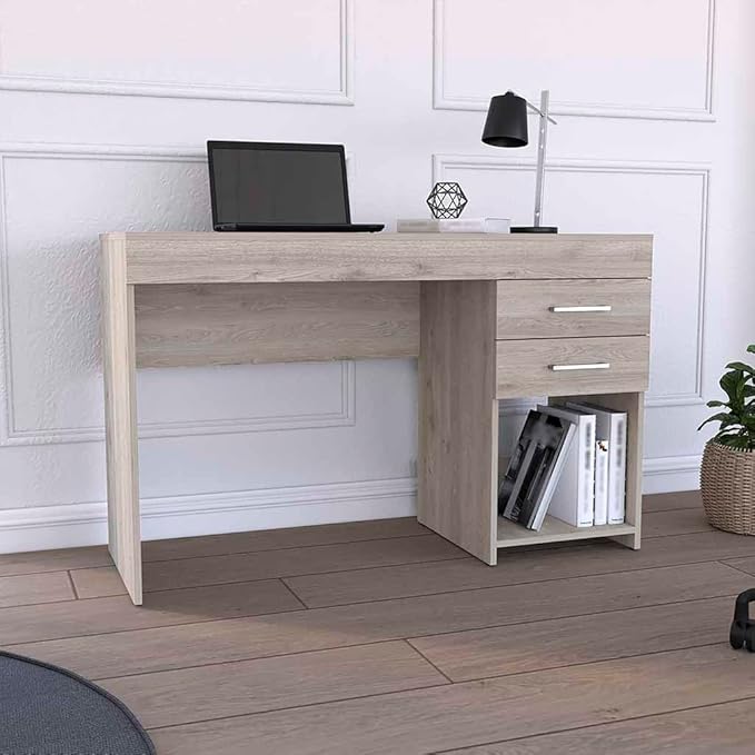 Two Drawer Computer Gaming Writing Work Study Desk Space-Saving Home Office Desk One Lower Shelffor Home OfficeLight Gray