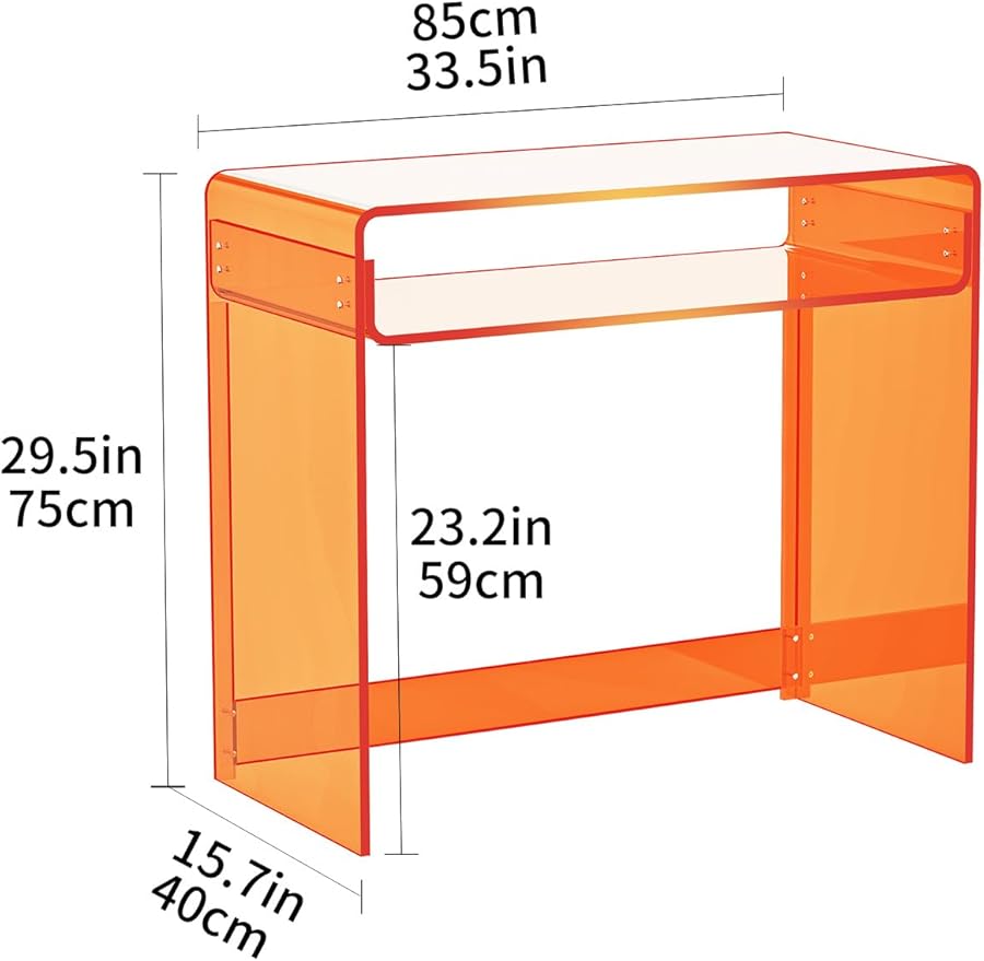 Acrylic Desk Laptop Study Table Home Office Console Table Entrance Tables 33.5'' x 15.7'' x 29.5'' (Orange)