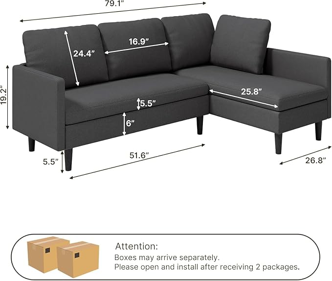 Gizoon Modular Sectional Sofa Convertible L Shaped Couch 4 Seat Modern Sofa Bed with Detachable Modules Terry Cloth Fabric 6 Legs for Living Room Apartment Small Space Dark Grey