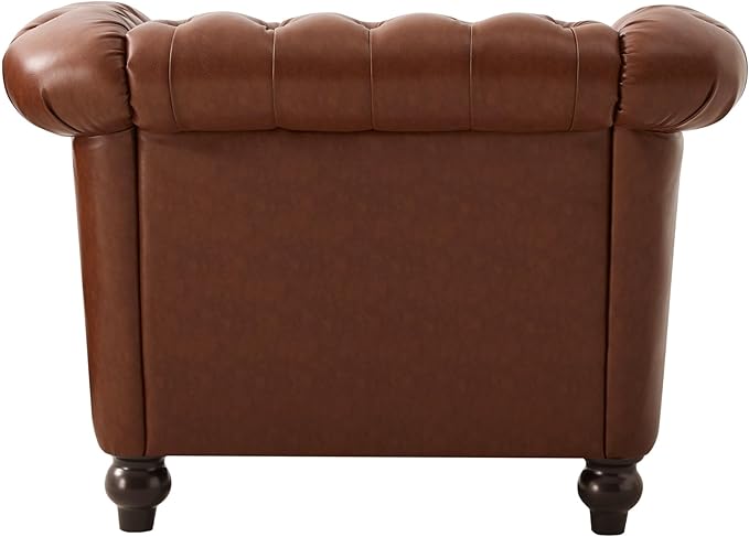 LUMISOL Single Sofa with Turned Legs Chesterfield Style Sofa Couch Furniture with Deep Button Tufting PU Accent Chair with Scrolled Arms for Living Room Apartments Office Brown