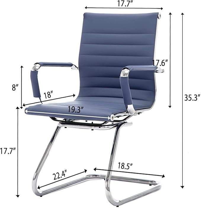 HNY Leather Office Guest Chairs &amp Reception Chairs Set of 6 Modern Waiting Room Chairs with Arms Desk Chair no Wheels with Sled Base for Waiting Room/Conference Room Navy