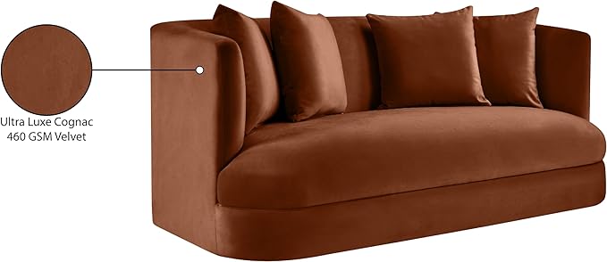 Meridian Furniture 699Cognac-L Alder Collection Modern | Contemporary Loveseat with Ultra Luxe Cognac 460 GSM Velvet Solid Wood Frame 66 W x 36 D x 30 H Cognac