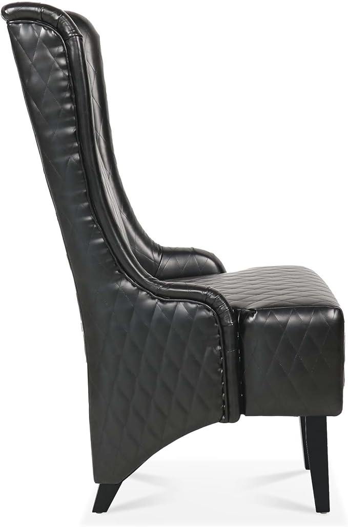 23.03 Wide Faux Leather High Back Accent Chair Comfy High Wingback Chair Living Room Chair with Soft Padded Wooden Legs Modern Side Chair for Living Room Bedroom Black