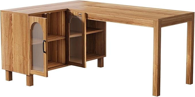 Tribesigns 59 L Shaped Desk with File Cabinet Executive Office Desk with Storage Shelves Modern Wood Computer Desk Coner Writting Desk for Home Office Work Study (Rustic Brown)
