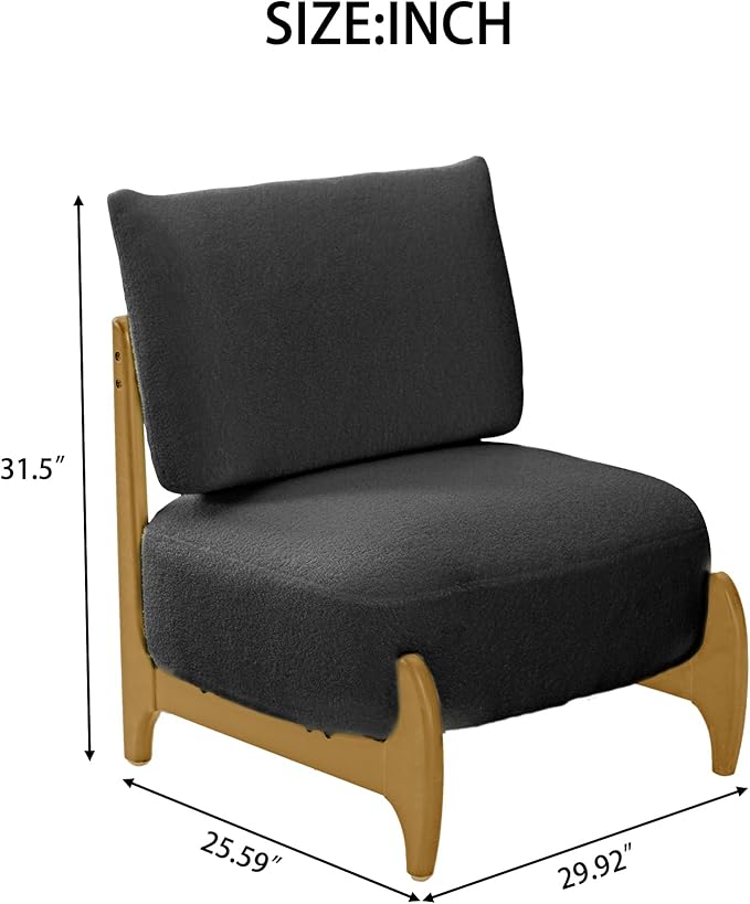 Modern Living Room Accent Chair Teddy Fleece Solid Rubberwood Frame Contemporary Lounge Seating for Reading Corner (Black)