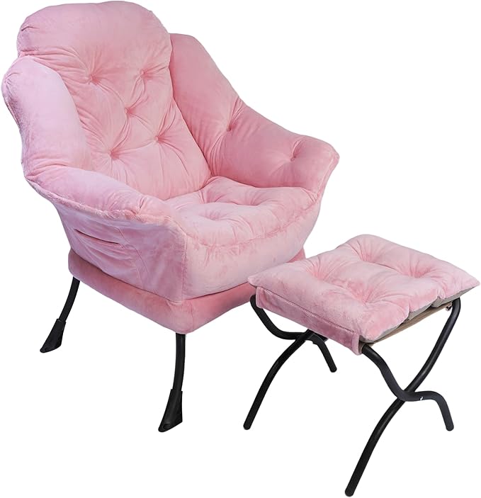 Kokel Lazy Chair with Folding OttomanLiving Room Chairs (Pink-1119)
