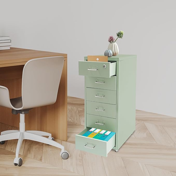 6-Drawer Vertical File Cabinet with Lock Metal Filing Cabinet Mobile Rolling Storage for Legal/Letter/A4 Files Cold-Rolled Steel Construction 17.64-22.05 lbs/Drawer (Green)