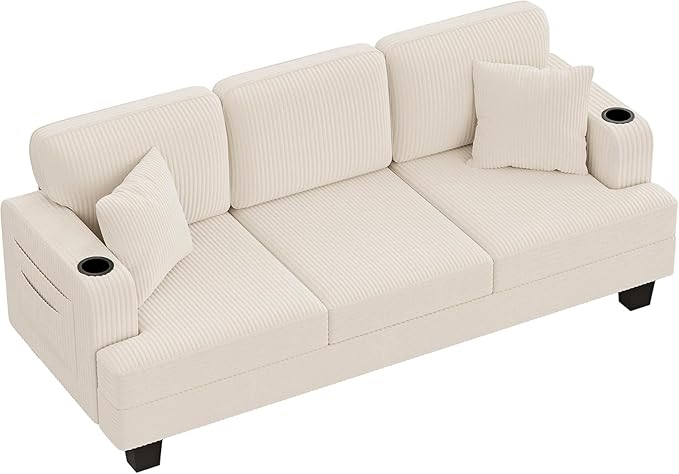 Homall Couches for Living Room 83 Couch with Soft Deep Seats Modern Sofa 3 Seater in Corduroy for Apartment Bedroom (Beige)