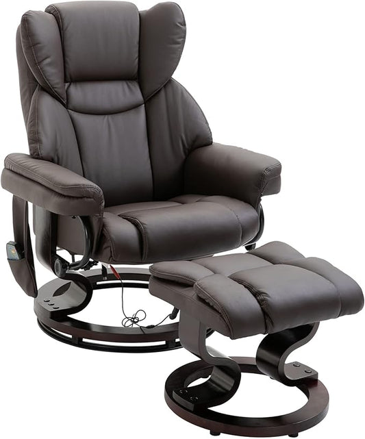 Massage Recliner Chair with Ottoman Footrest 10 Vibration Points 360° Swivel Reclining Chair Faux Leather Living Room Chair with Side Pocket and Remote Control