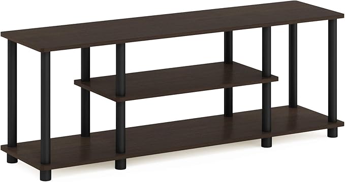 Furinno Turn-N-Tube No Tools 3D 3-Tier Entertainment TV Stand up to 50 inch TV Round Tubes Dark Brown / Black