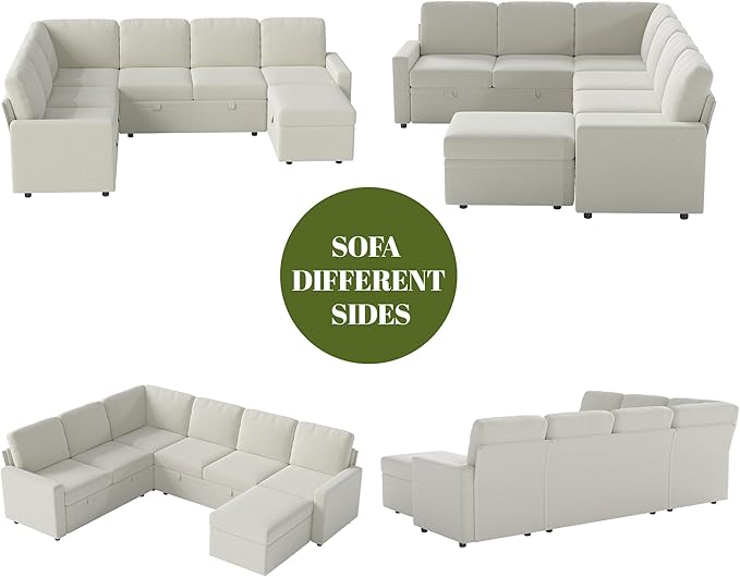 Chenille L Shaped Sofa Couch with Ottoman7 Seater Modular Sectional Sofa with StorageModern Corner Couch BedConvertibe Pullout Sleeper Sofas for Living Room (Chenille Beige 7 Seater)
