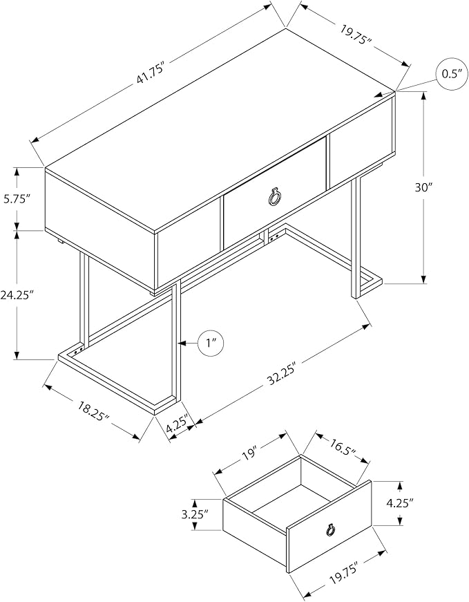 Computer Desk Home Office Laptop Storage Drawers 42 l Work Grey Laminate Black Metal Contemporary Modern