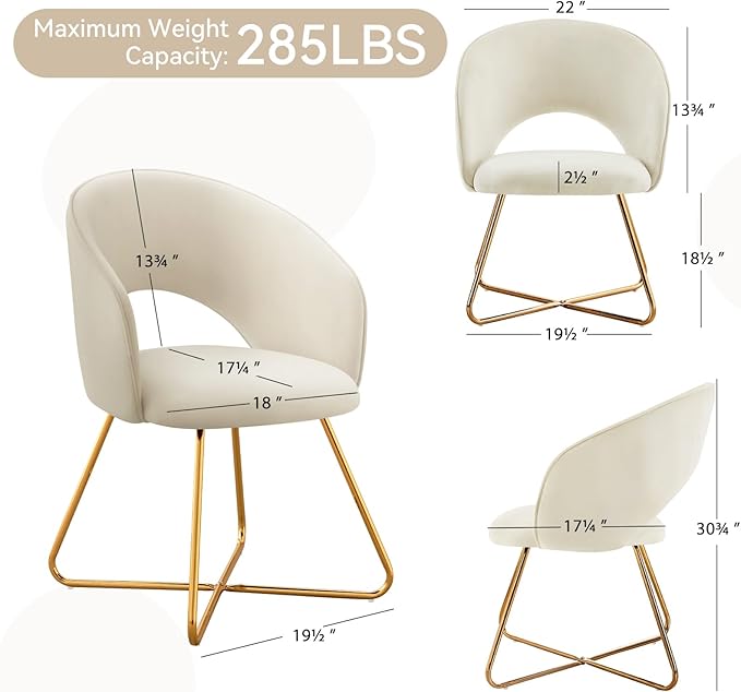 Furniliving Velvet Vanity Chair with Curved Back Upholstered Barrel Desk Chair with Gold Legs Mid Century Modern Accent Chair for Living Room Dressing Room Bedroom Khaki