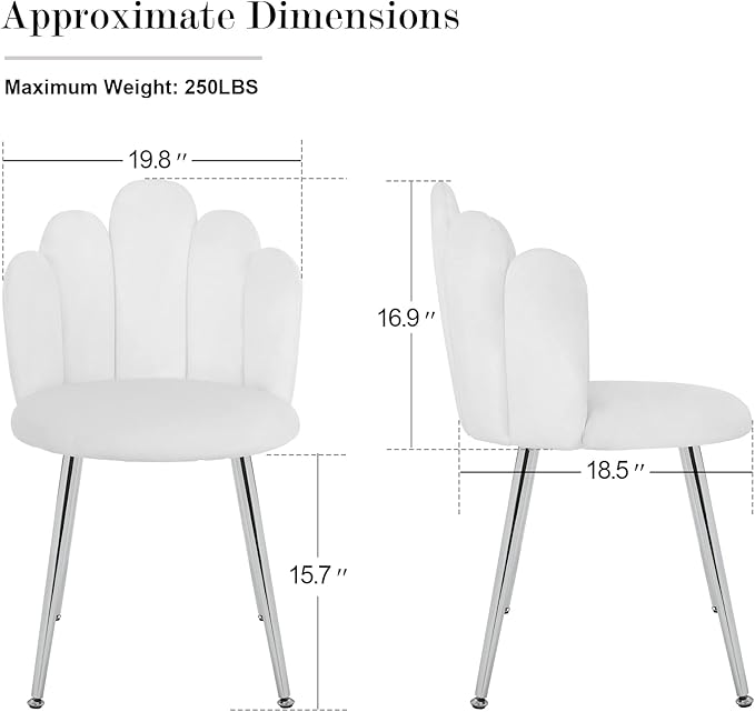 Vanity Chair for Makeup Room - Midcentury Modern Accent Chair for Living Room Bedroom Velvet Chair with Back Support and Metal Legs (White)
