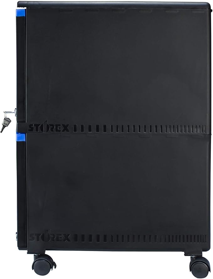Storex Two-Drawer Mobile Filing Cabinet 2 Legal/letter-Size File Drawers Black/blue 14.75 X 18.25 X 26