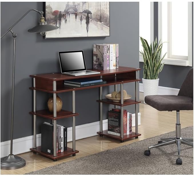 Maykoosh Home Office Desk with Shelves - Corner Desk Computer Table - 47 x 15.75 x 30 Cherry Finish