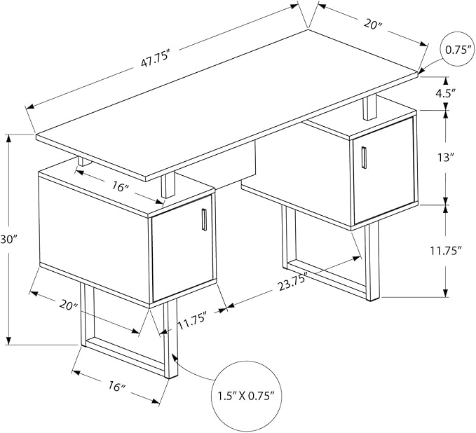 Computer Desk Home Office Laptop Storage 48 l Work Black Laminate Black Metal Contemporary Modern