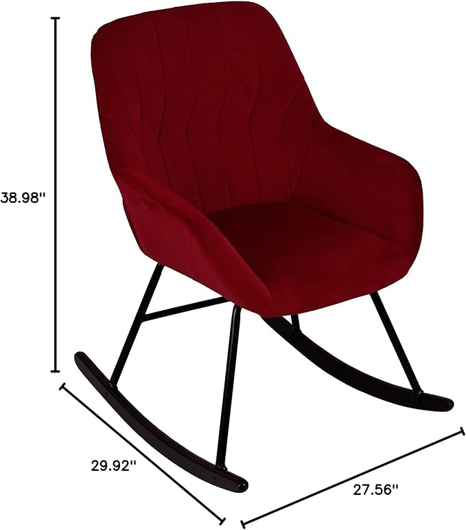 LuxenHome Modern Accent Velvet Chairs Upholstered Red Rocking Chair Dining Chairs Single Sofa Arm Chair for Living Room Bedroom Leisure Lounge Chairs with Metal Stand