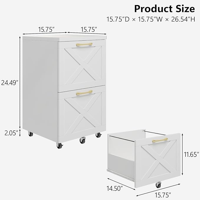 Vabches Farmhouse File Cabinet with 2 Drawers Modern White