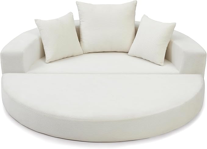 67 Round Convertible Folding Sofa Bed Boneless Couch Loveseat Floor Sleeper Chaise Lounge for Living Room Apartment Dorm Small Spaces Beige