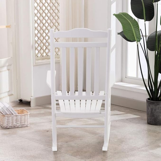 Outdoor Patio Rocking Chair Furniture Comfy Rocker for Adults Porch Balcony Garden Indoor Outside Wooden White
