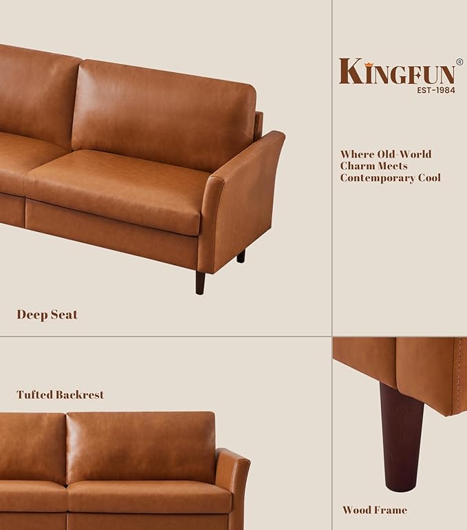 Kingfun Living Room Furniture Sets 3 Seater Sofa Loveseat and Loveseat Mid Century Modern Sofa Set Faux Leather Couch with Solid Wood Frame for Living Room &amp Bedroom Chestnut