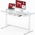SANODESK Standing Desk with Drawer Electric Height Adjustable Home Office Desk with Storage &amp USB Ports 48 inch Tempered Glass Tabletop/White Frame