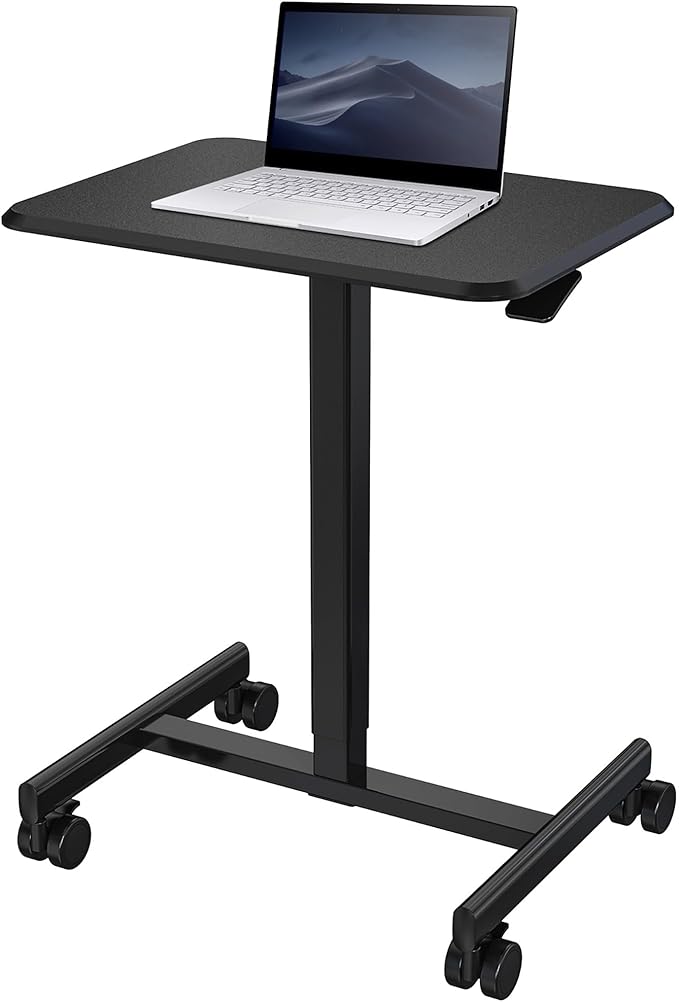 Generic Mobile Laptop Computer Desk Height Adjustable from 28.5 to 42.9 Pneumatic Adjustment Height Rolling Desk Mobile Table for Home and Office Black