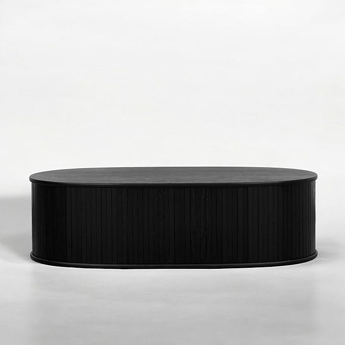 NTC Stream Coffee Table Modern Oval Wooden Center Table with Vertical Groove Design Stylish Living Room Decor Contemporary Minimalist Style for Home and Office Easy Assembly - Burnt Black