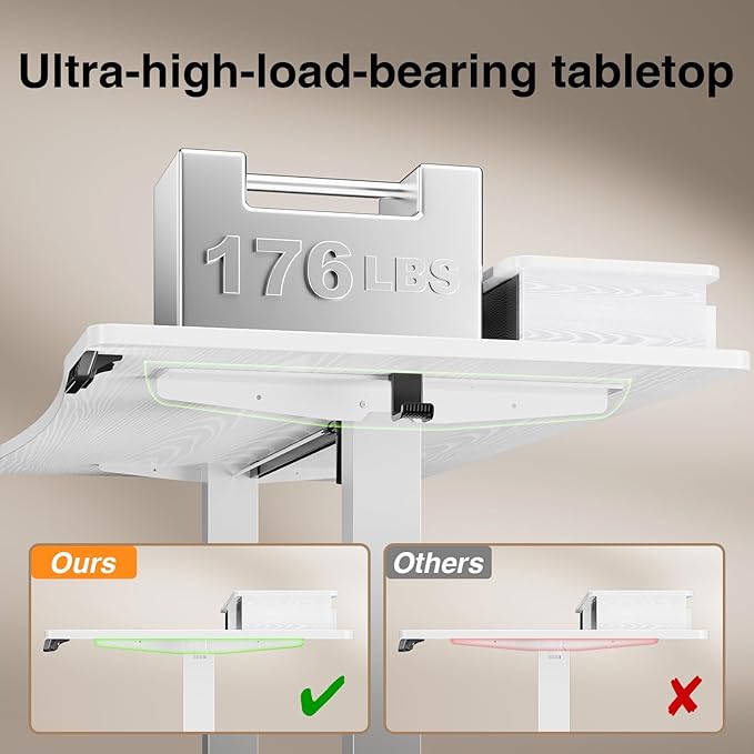 Veken 47.2×27.6 Home Office Standing Desk with Monitor Riser Adjustable Computer Desk with Drawers Ergonomic Desk for Work Study Gaming Crafting White